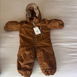 H&M Rust Brown Toddler Hooded Snowsuit with Bear Print